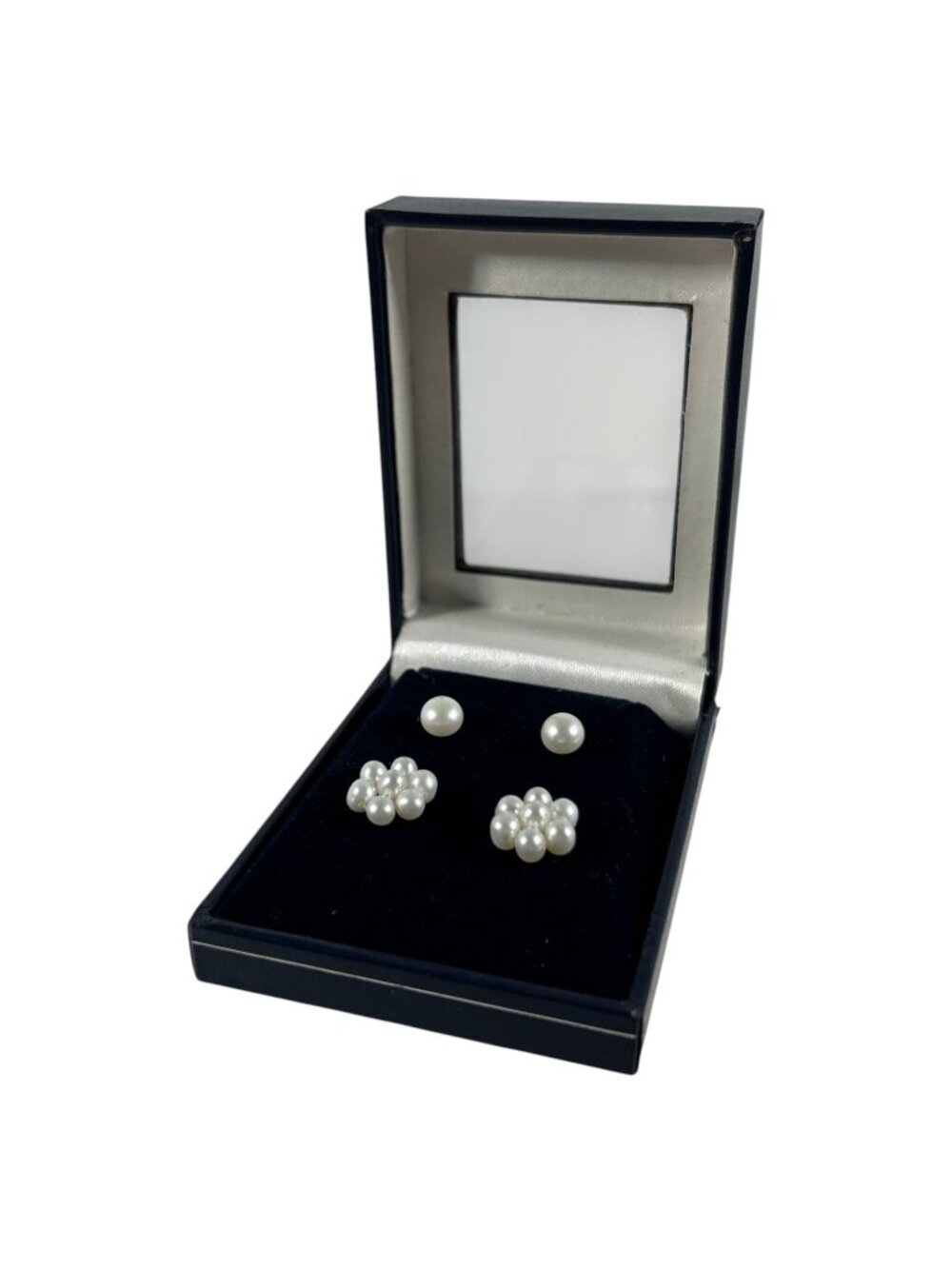 Lot Of 2 Sterling Silver Faux Pearl Stud Earrings Single Pearl Cluster Flower